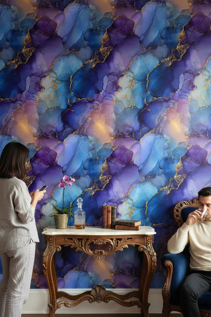 Rich Blue and Purple Abstract Marble Wallpaper