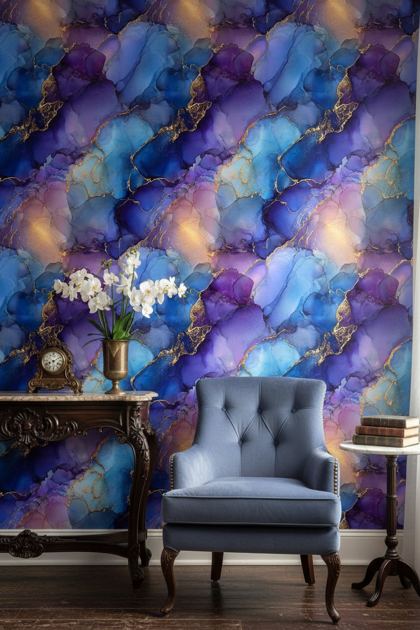 Rich Blue and Purple Abstract Marble Wallpaper