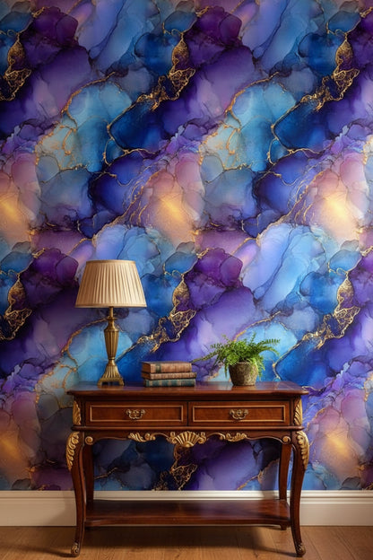 Rich Blue and Purple Abstract Marble Wallpaper