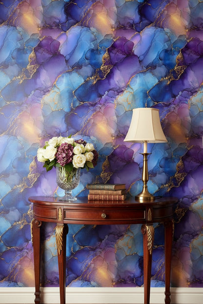 Rich Blue and Purple Abstract Marble Wallpaper