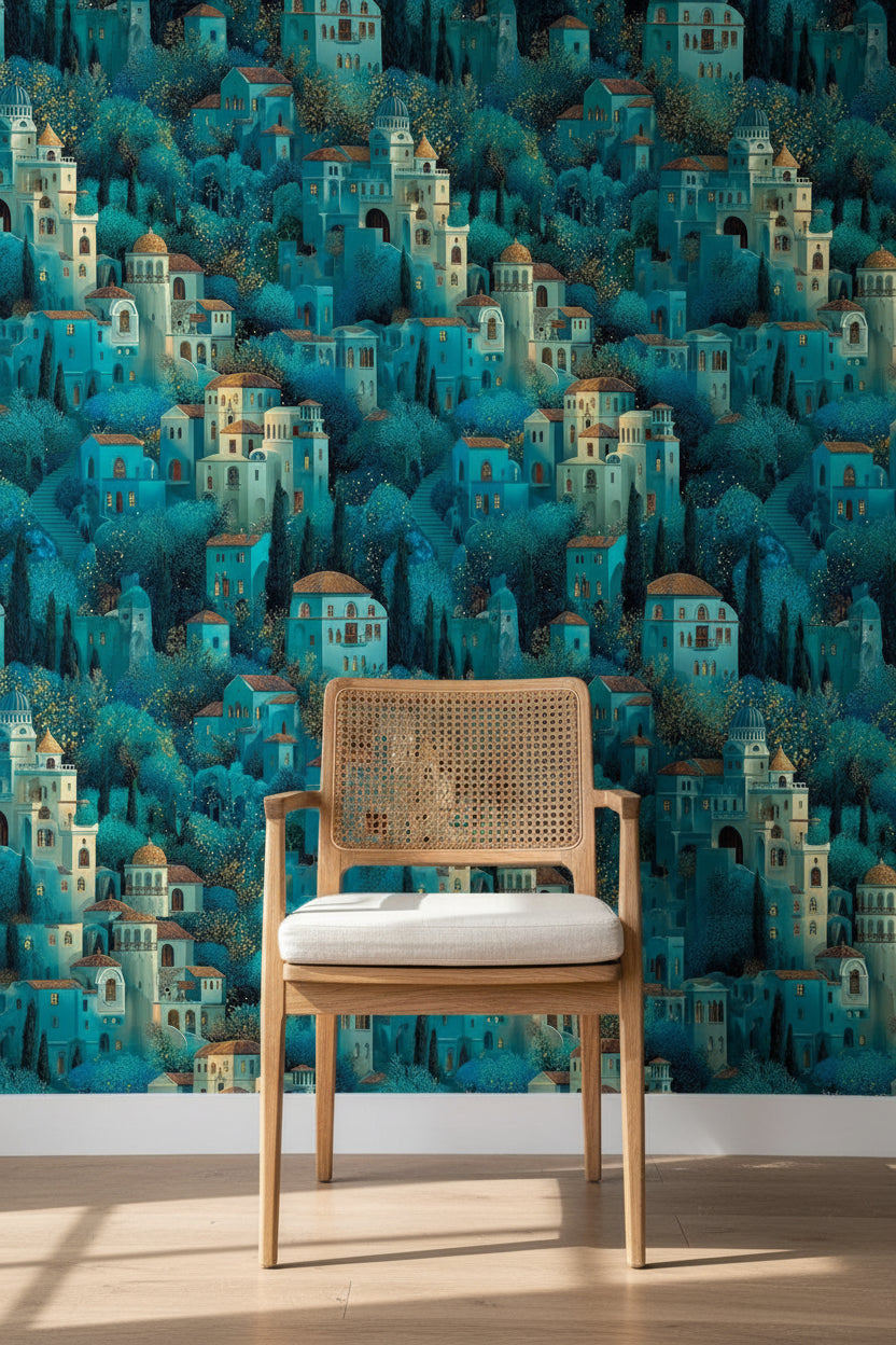 Teal Fantasy Architecture Landscape Wallpaper