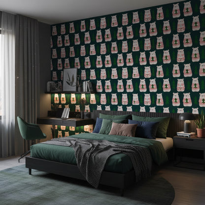 Dark Forest Cute Bear Kids Wallpaper