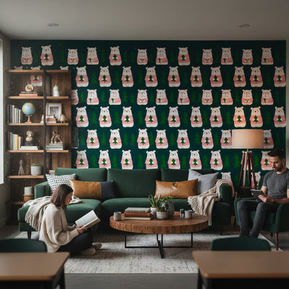 Dark Forest Cute Bear Kids Wallpaper