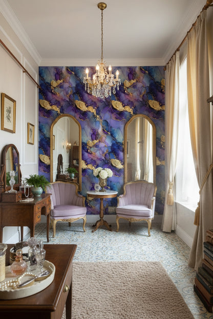 Vibrant Purple and Gold Look Abstract Swirl Wallpaper