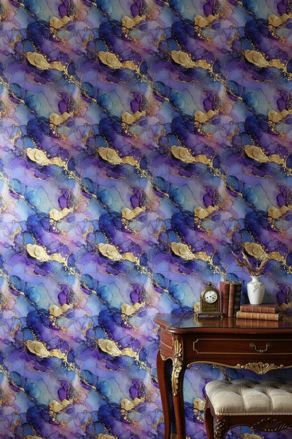 Vibrant Purple and Gold Look Abstract Swirl Wallpaper