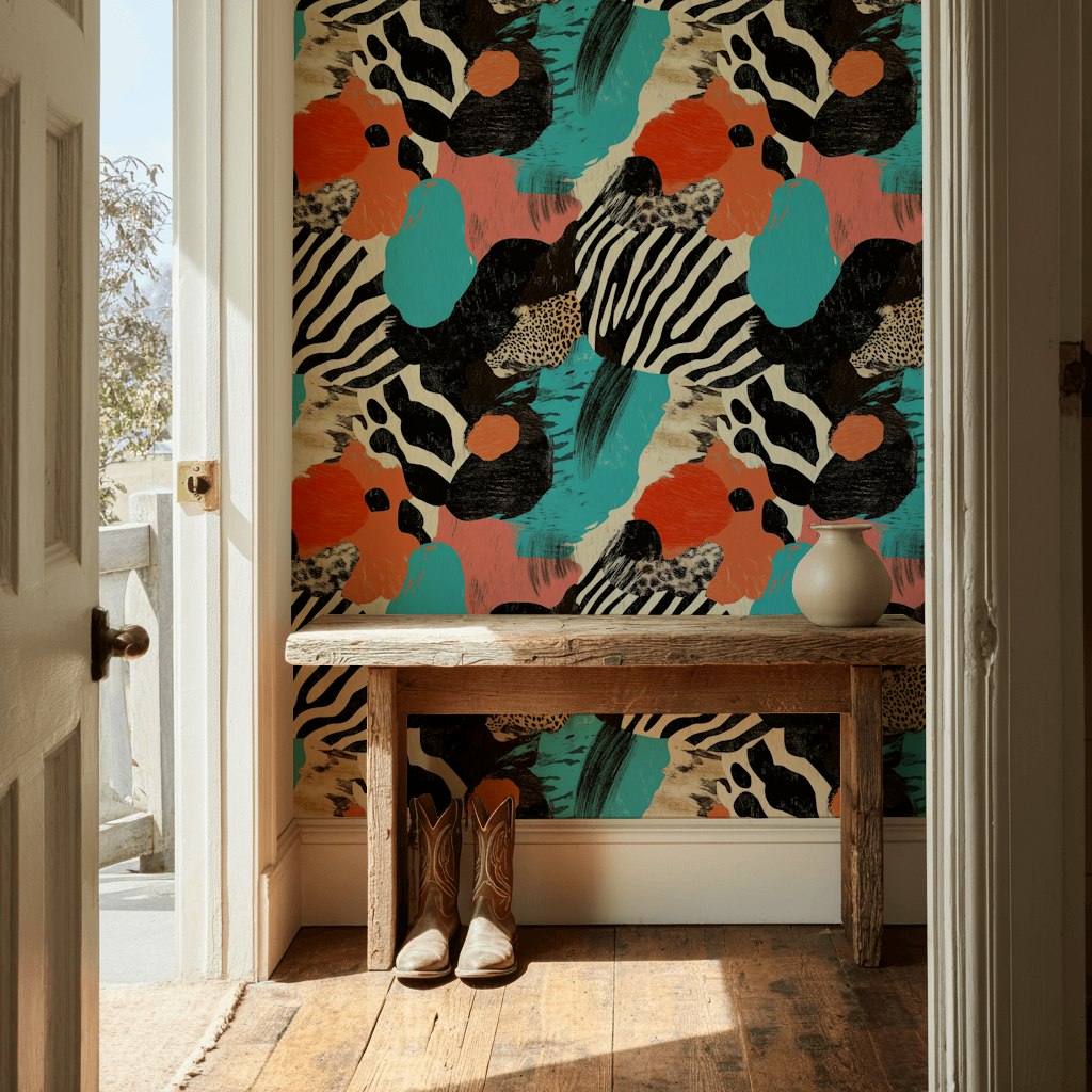 Vibrant Turquoise Abstract Zebra Wallpaper