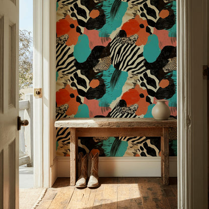 Vibrant Turquoise Abstract Zebra Wallpaper