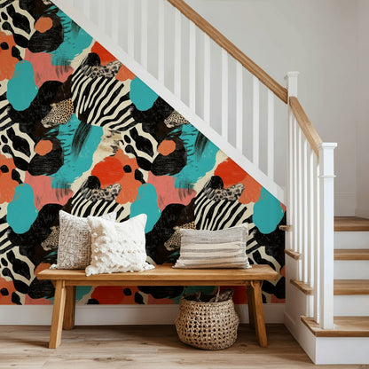 Vibrant Turquoise Abstract Zebra Wallpaper