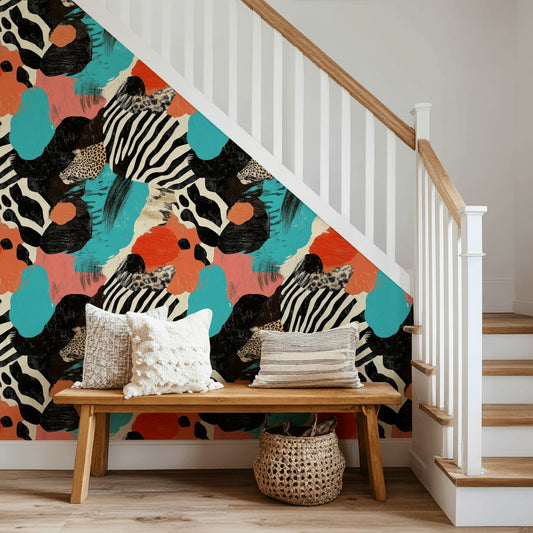 Vibrant Turquoise Abstract Zebra Wallpaper