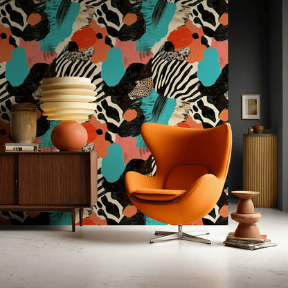 Vibrant Turquoise Abstract Zebra Wallpaper