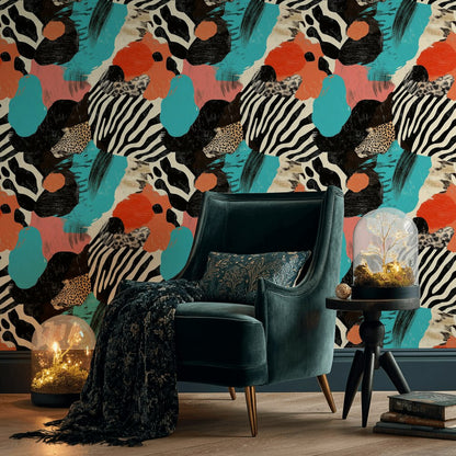 Vibrant Turquoise Abstract Zebra Wallpaper