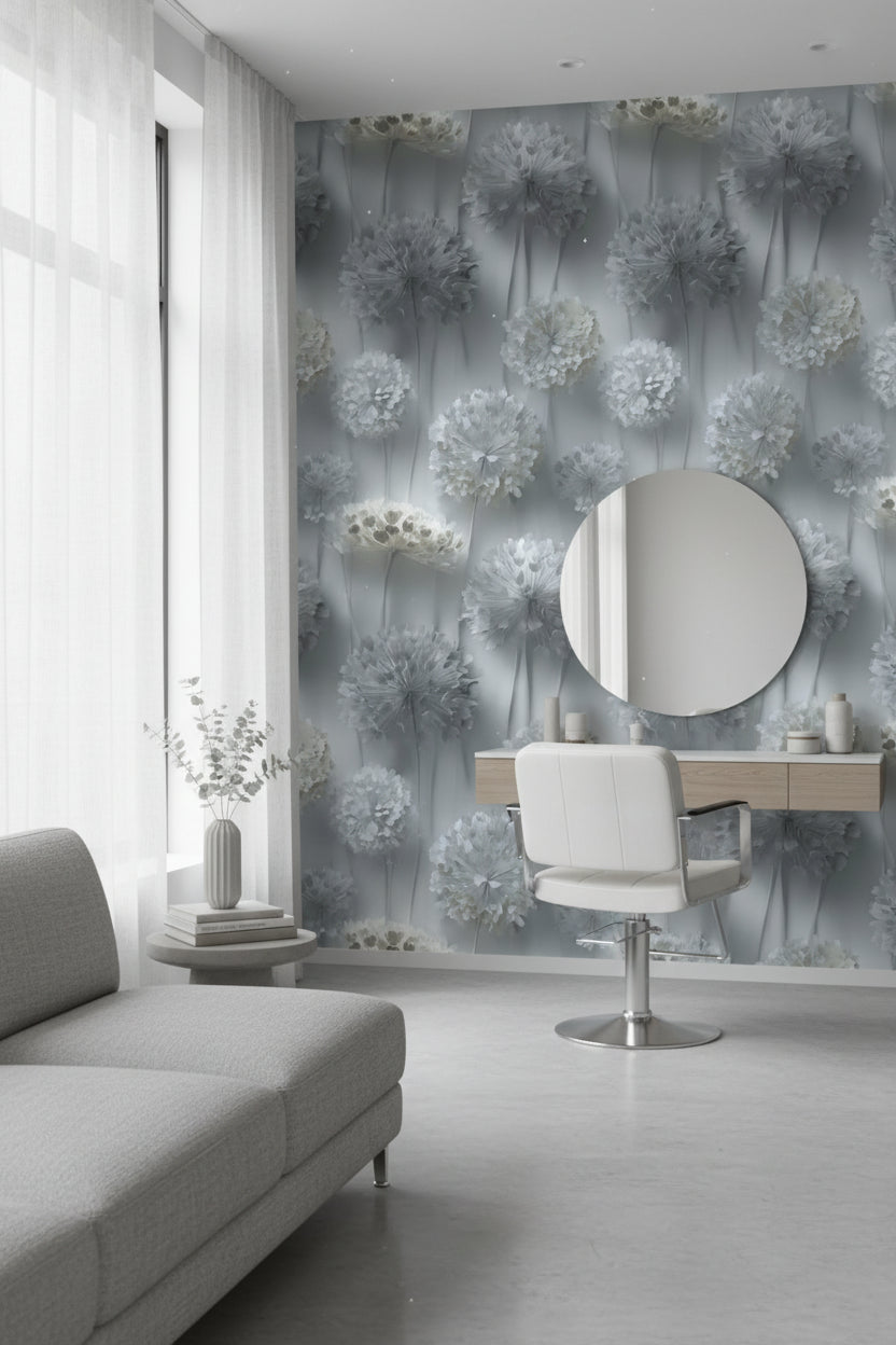 Soft Gray 3D Floral Bouquet Wallpaper