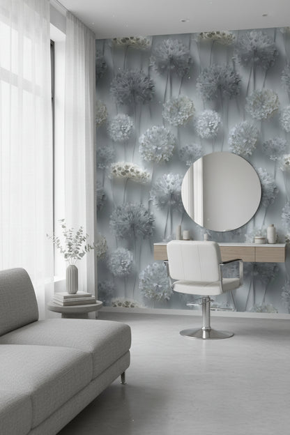 Soft Gray 3D Floral Bouquet Wallpaper