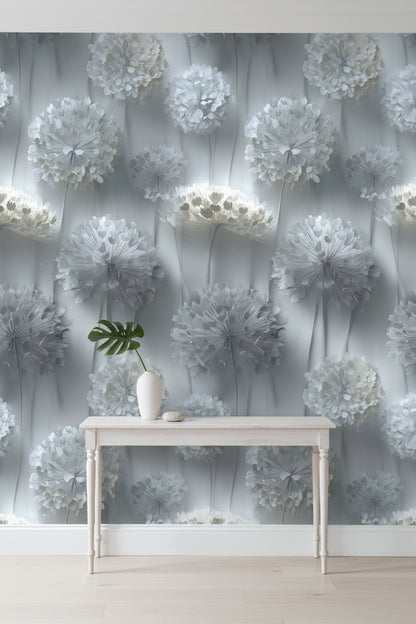 Soft Gray 3D Floral Bouquet Wallpaper