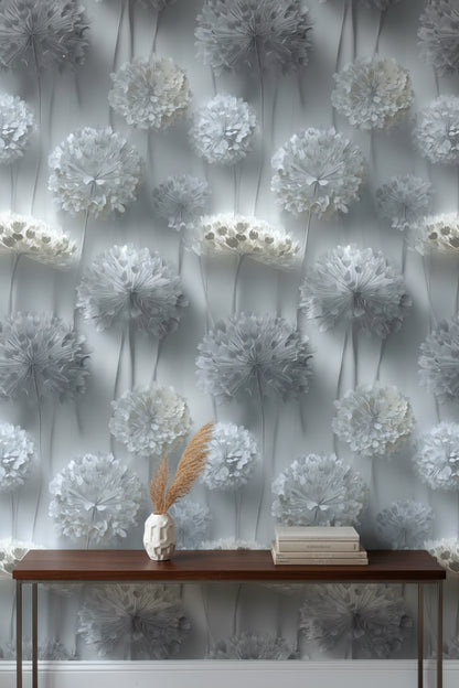 Soft Gray 3D Floral Bouquet Wallpaper