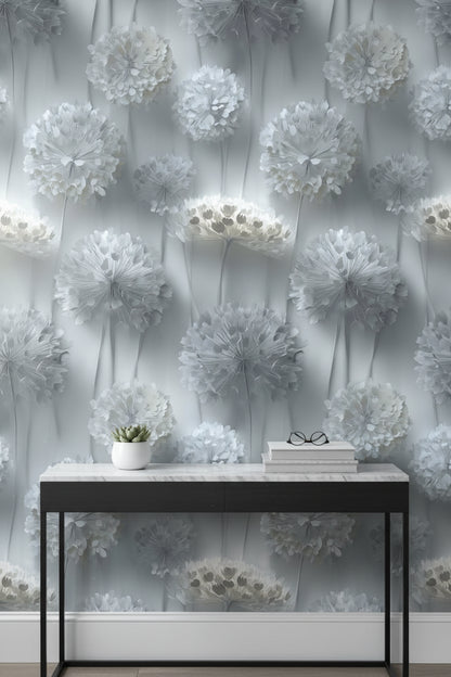 Soft Gray 3D Floral Bouquet Wallpaper