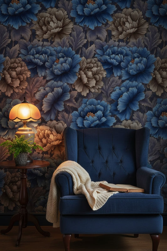 Rich Midnight Blue Floral Wallpaper