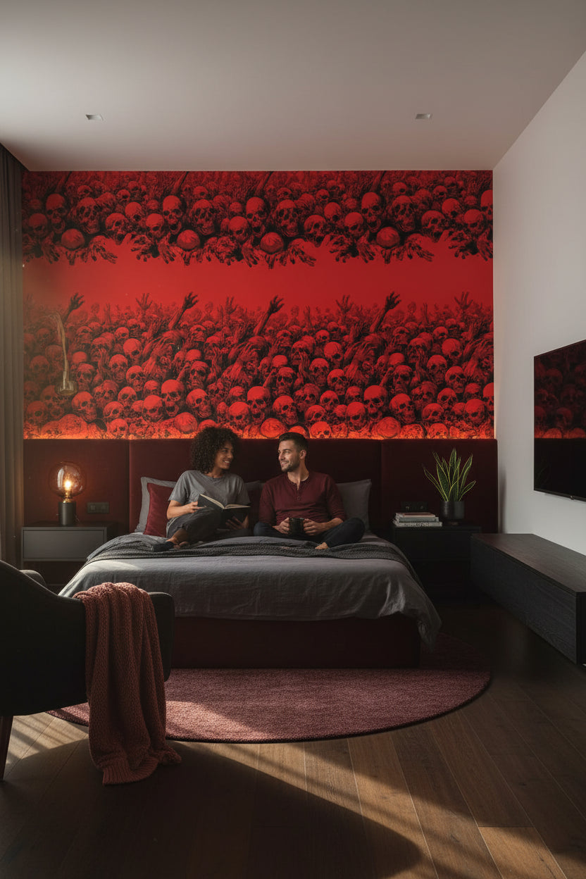 Intense Red and Black Skull Abstract Wallpaper