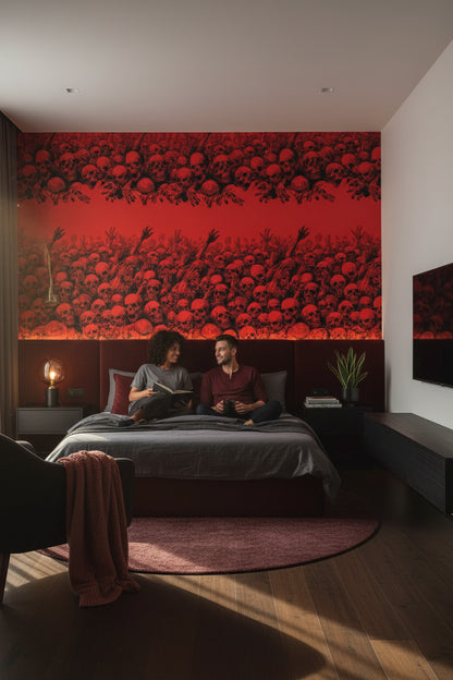 Intense Red and Black Skull Abstract Wallpaper