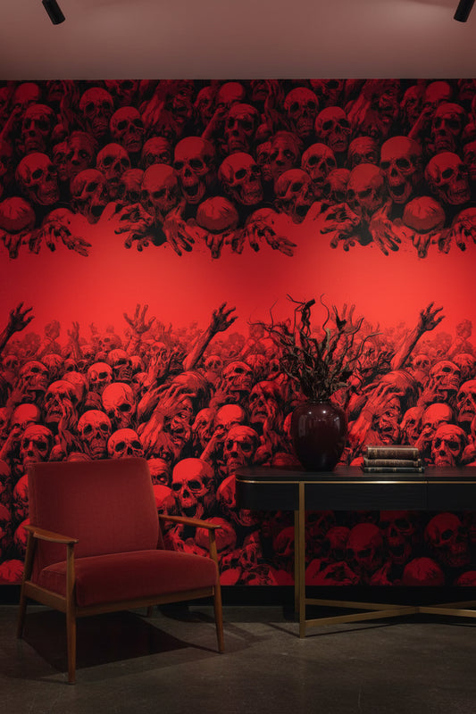 Intense Red and Black Skull Abstract Wallpaper