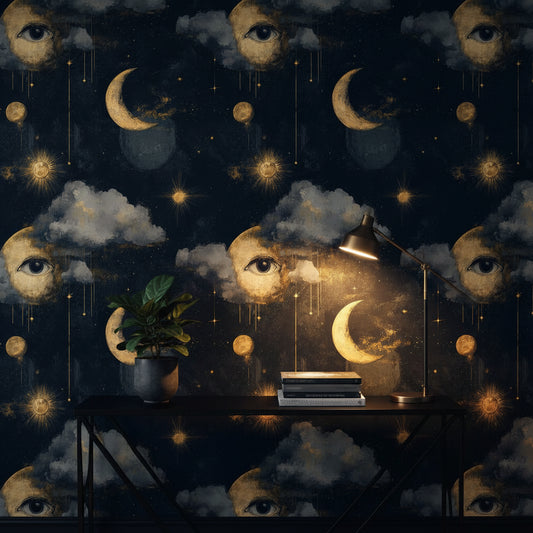 Midnight Gold Cosmic Abstract Wallpaper