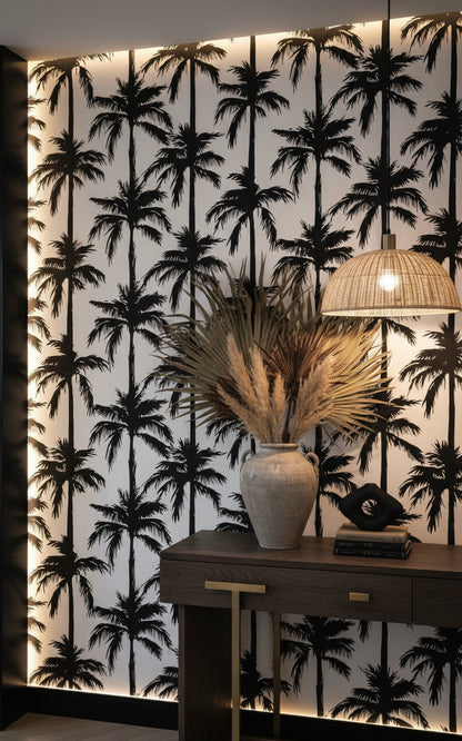 Monochrome Palm Tree Silhouette Wallpaper
