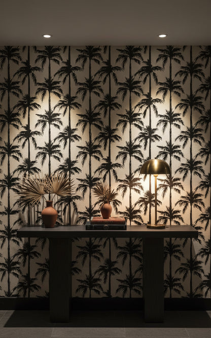 Monochrome Palm Tree Silhouette Wallpaper