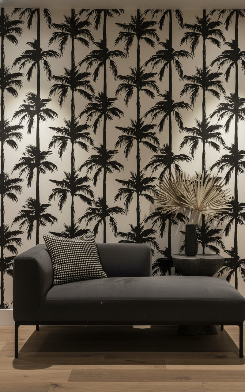 Monochrome Palm Tree Silhouette Wallpaper