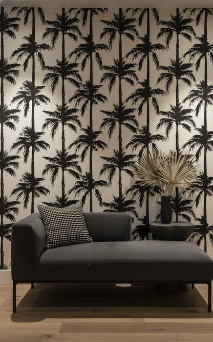 Monochrome Palm Tree Silhouette Wallpaper
