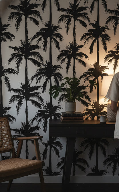 Monochrome Palm Tree Silhouette Wallpaper
