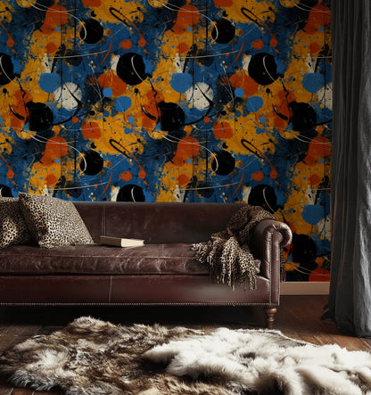 Vibrant Abstract Blue and Orange Pattern Wallpaper