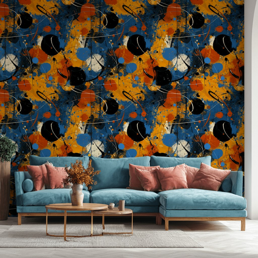 Vibrant Abstract Blue and Orange Pattern Wallpaper