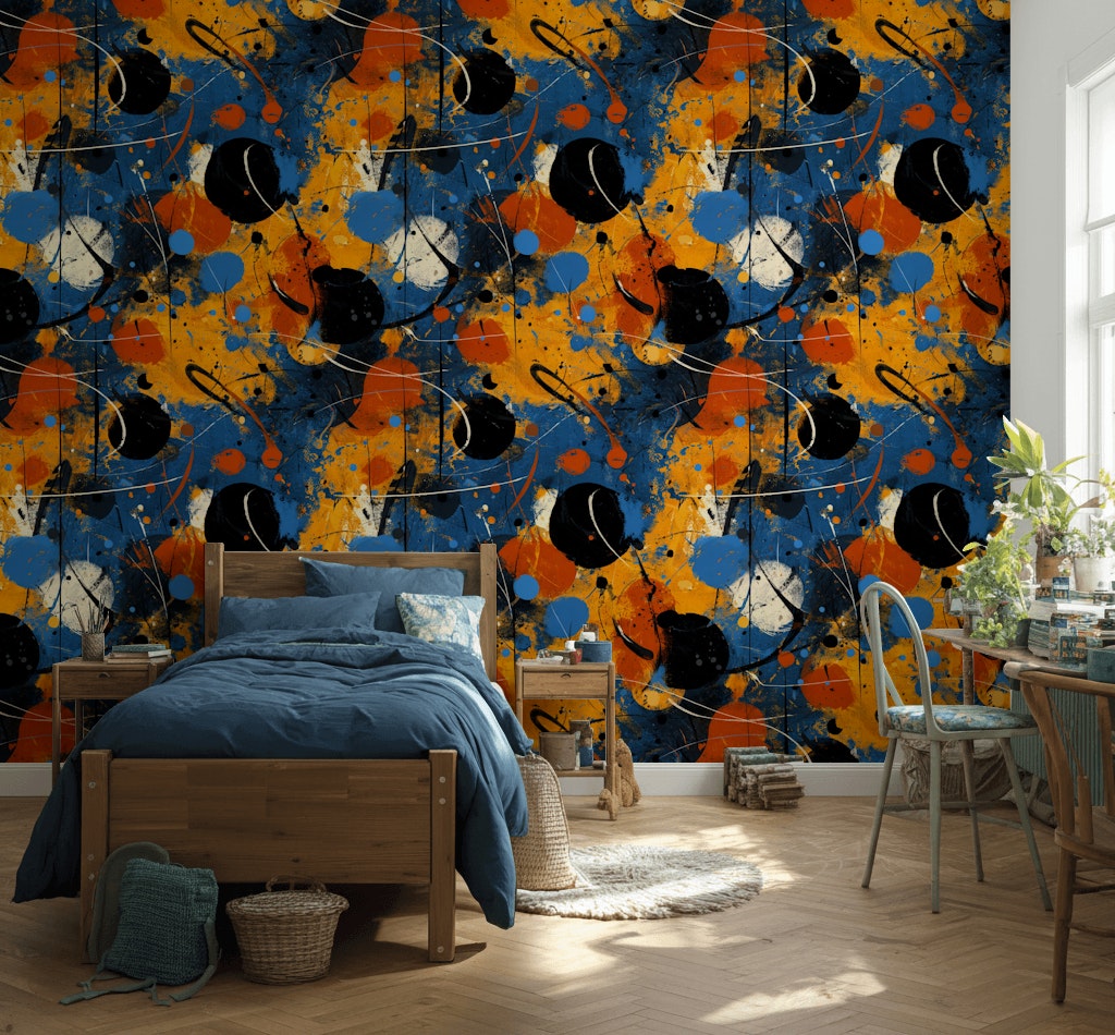 Vibrant Abstract Blue and Orange Pattern Wallpaper