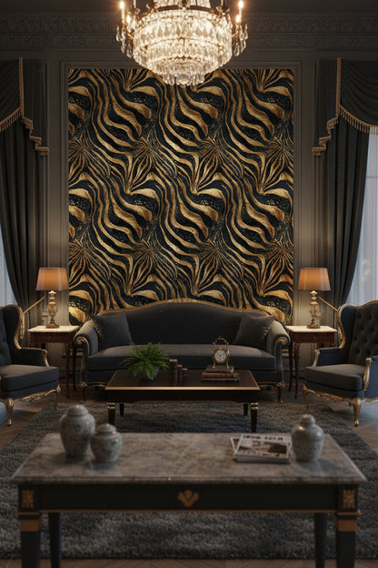 Elegant Black and Gold Look Zebra Pattern Wallpaper