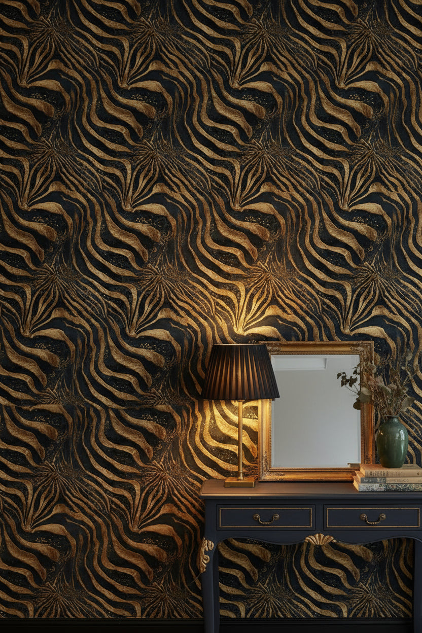 Elegant Black and Gold Look Zebra Pattern Wallpaper