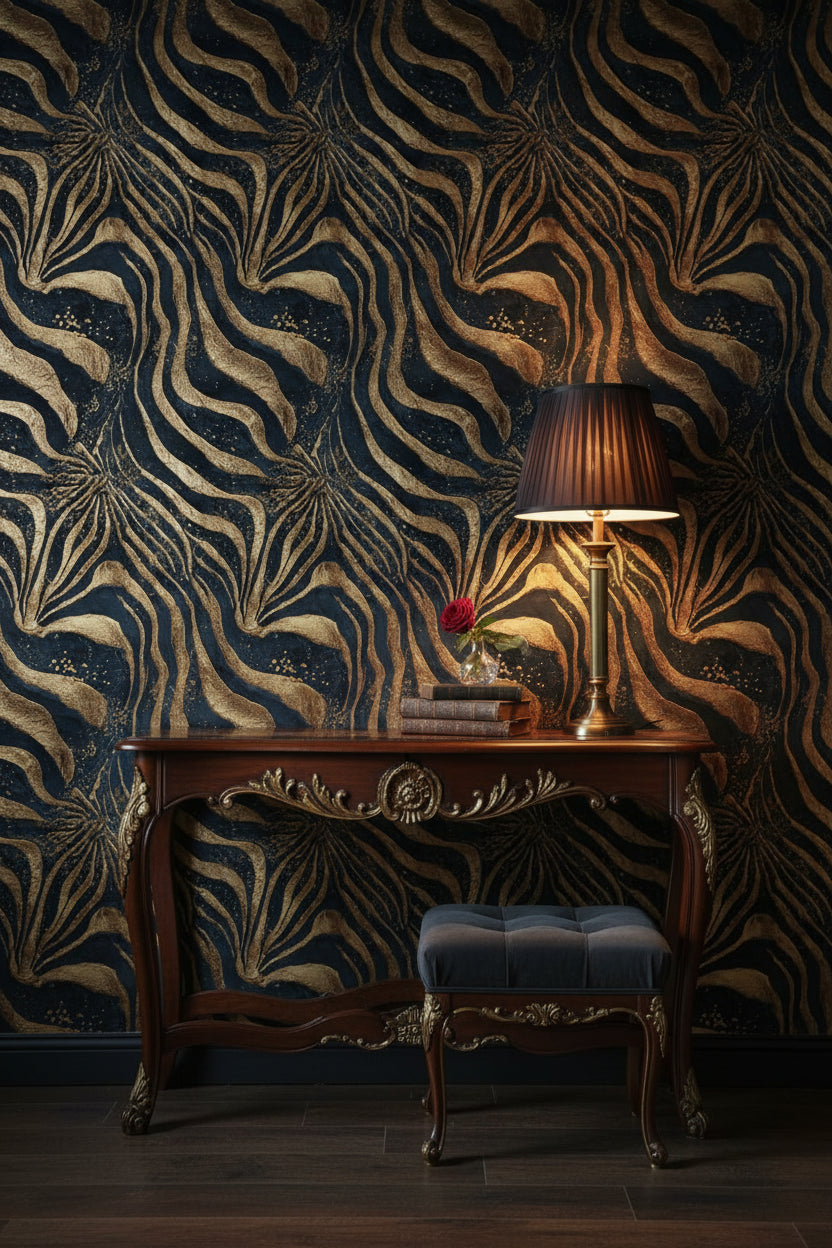 Elegant Black and Gold Look Zebra Pattern Wallpaper