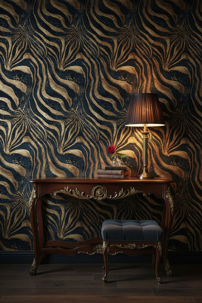 Elegant Black and Gold Look Zebra Pattern Wallpaper