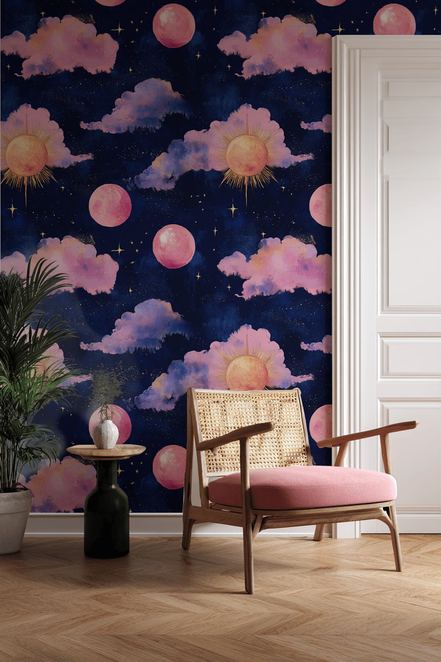 Deep Navy Cosmic Sky and Clouds Wallpaper