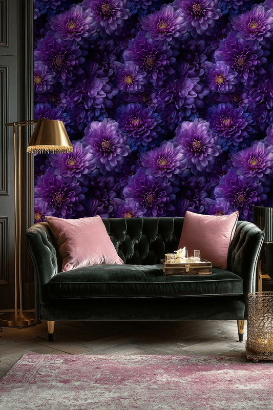 Opulent Deep Purple Blossom Floral Wallpaper