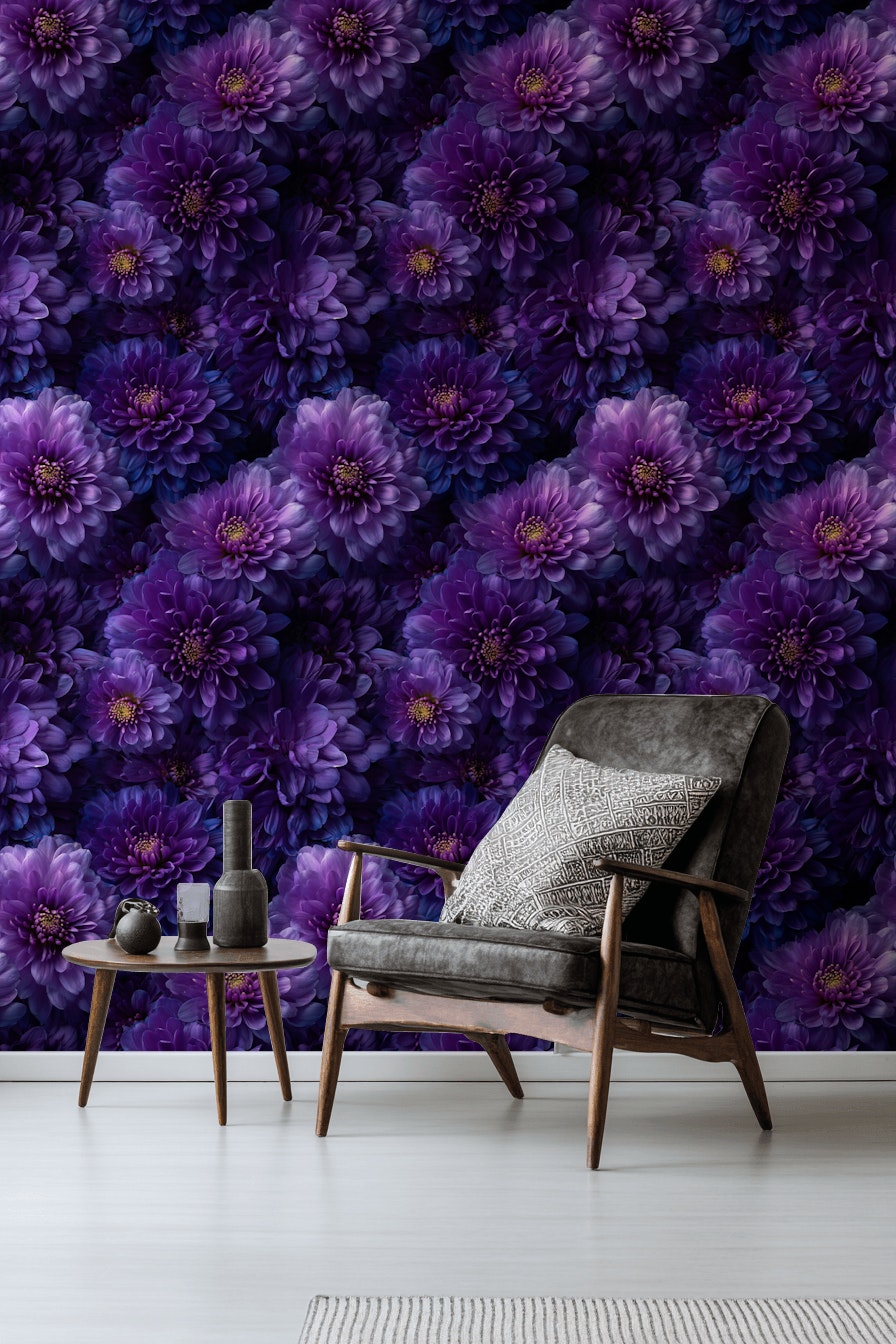 Opulent Deep Purple Blossom Floral Wallpaper