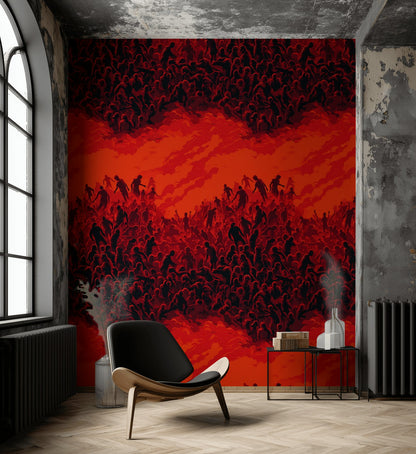 Rich Red Abstract Silhouette Swirl Wallpaper