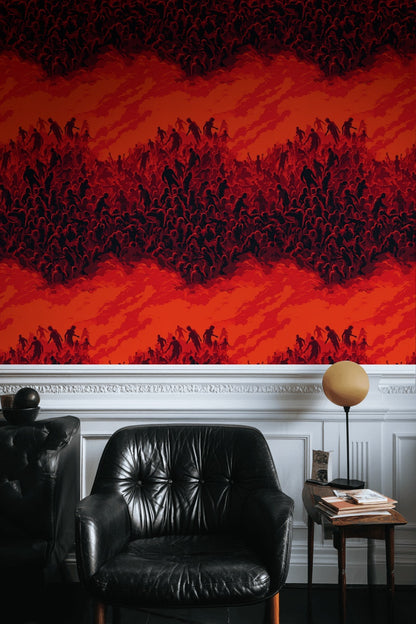 Rich Red Abstract Silhouette Swirl Wallpaper