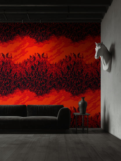 Rich Red Abstract Silhouette Swirl Wallpaper