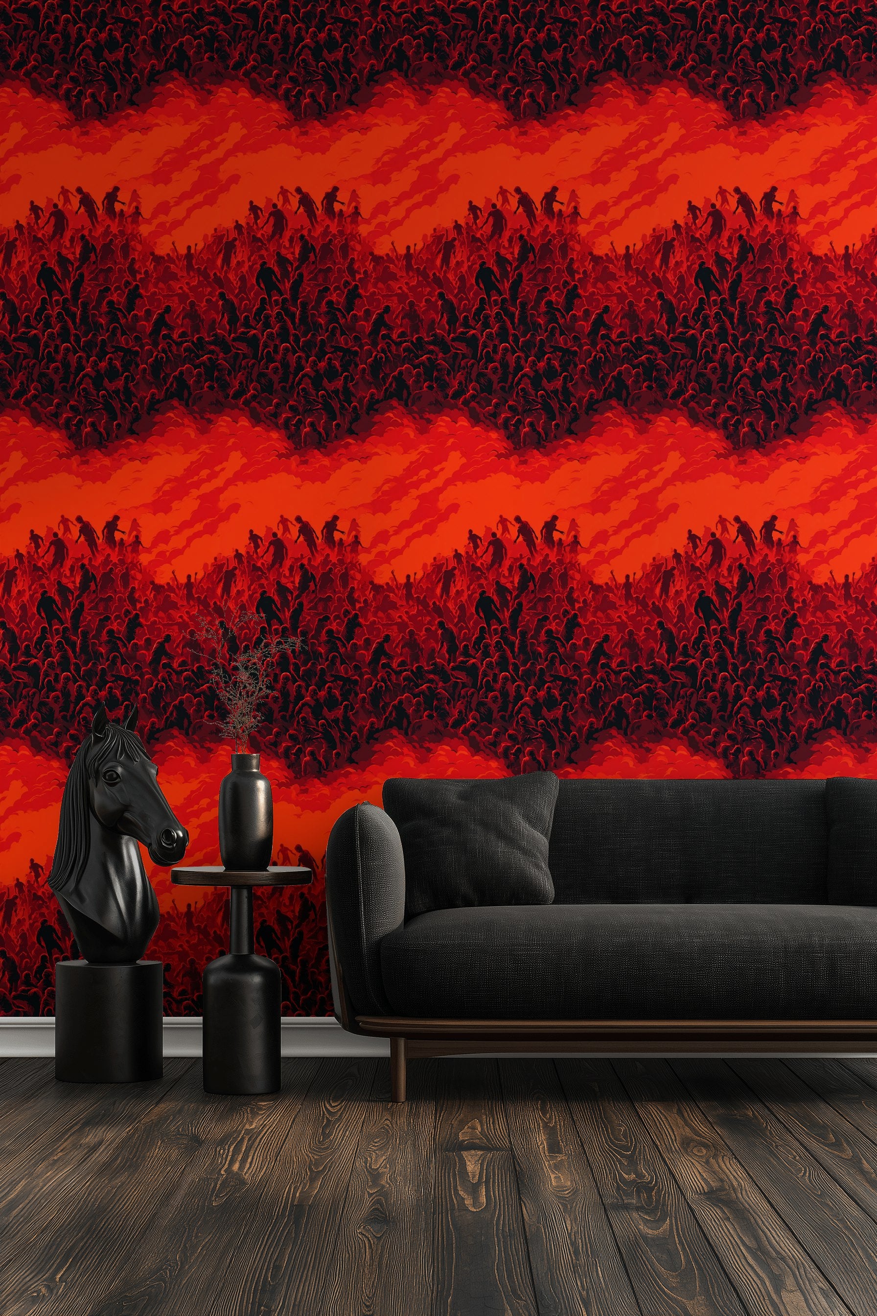 Rich Red Abstract Silhouette Swirl Wallpaper