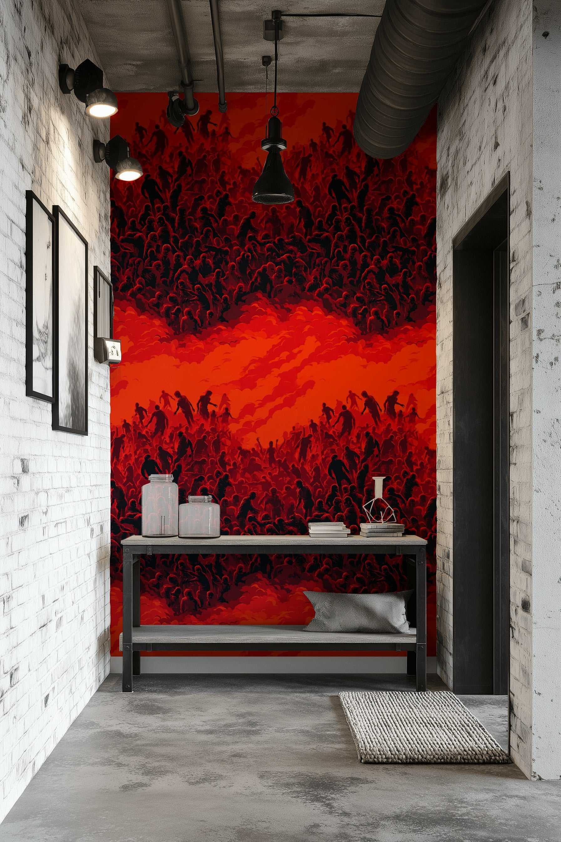 Rich Red Abstract Silhouette Swirl Wallpaper