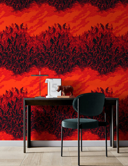 Rich Red Abstract Silhouette Swirl Wallpaper
