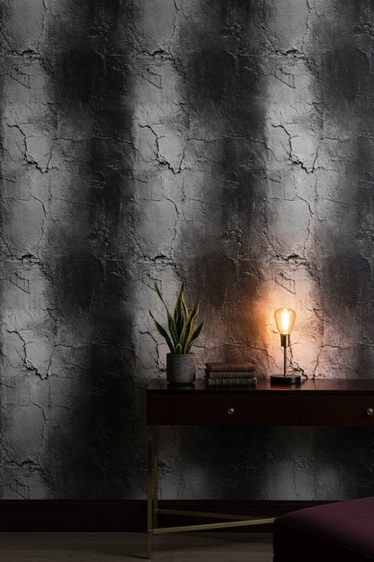 Charcoal Black Cracked Concrete Effect Wallpaper