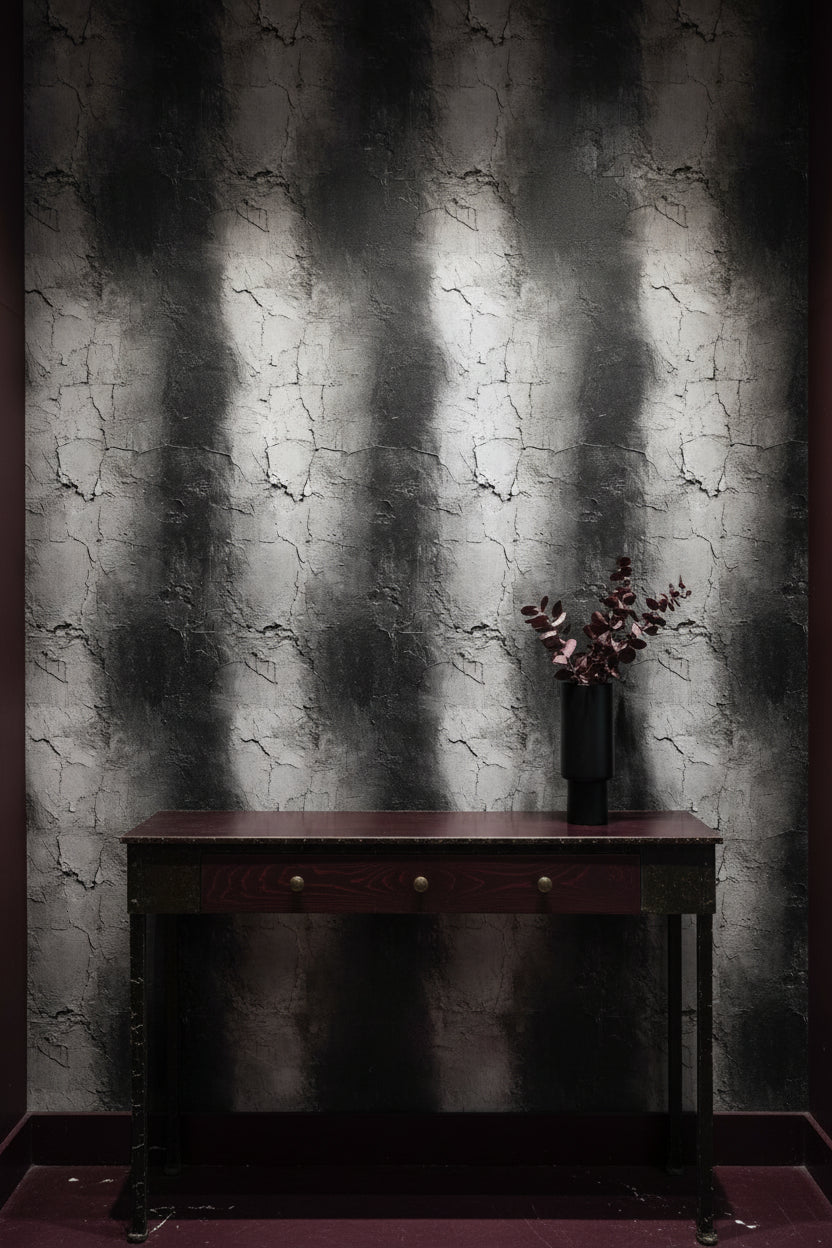 Charcoal Black Cracked Concrete Effect Wallpaper