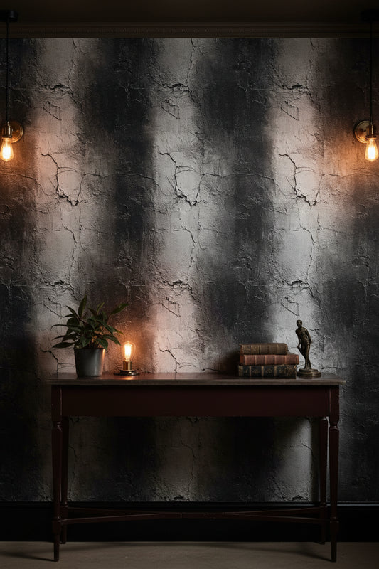 Charcoal Black Cracked Concrete Effect Wallpaper