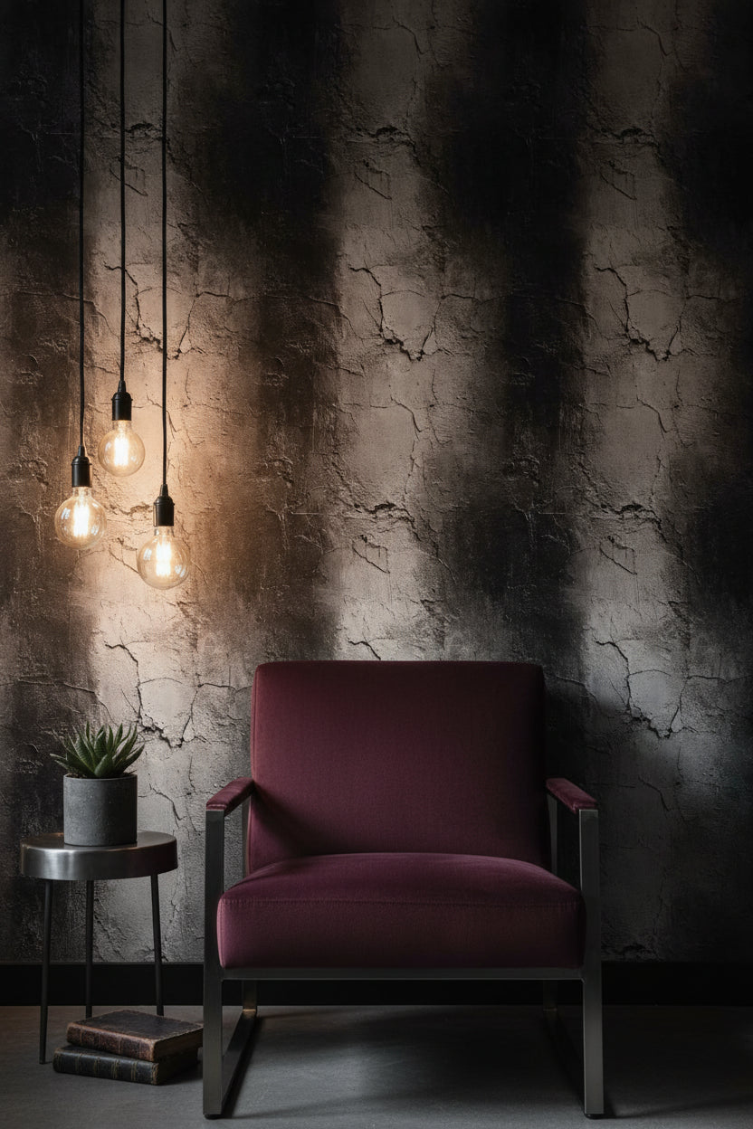 Charcoal Black Cracked Concrete Effect Wallpaper